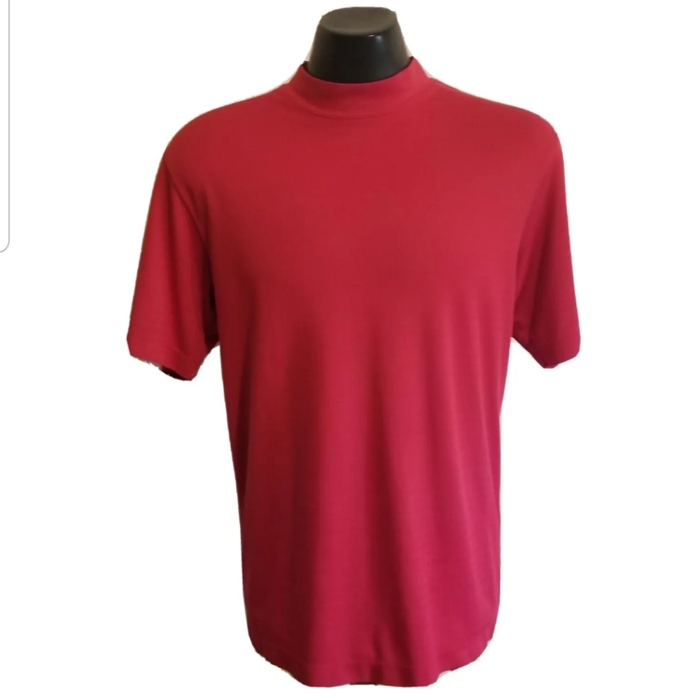 Cutter and Buck Polo Shirt Mens Medium Red CB Dry Tec Golf Tiger Woods Mock